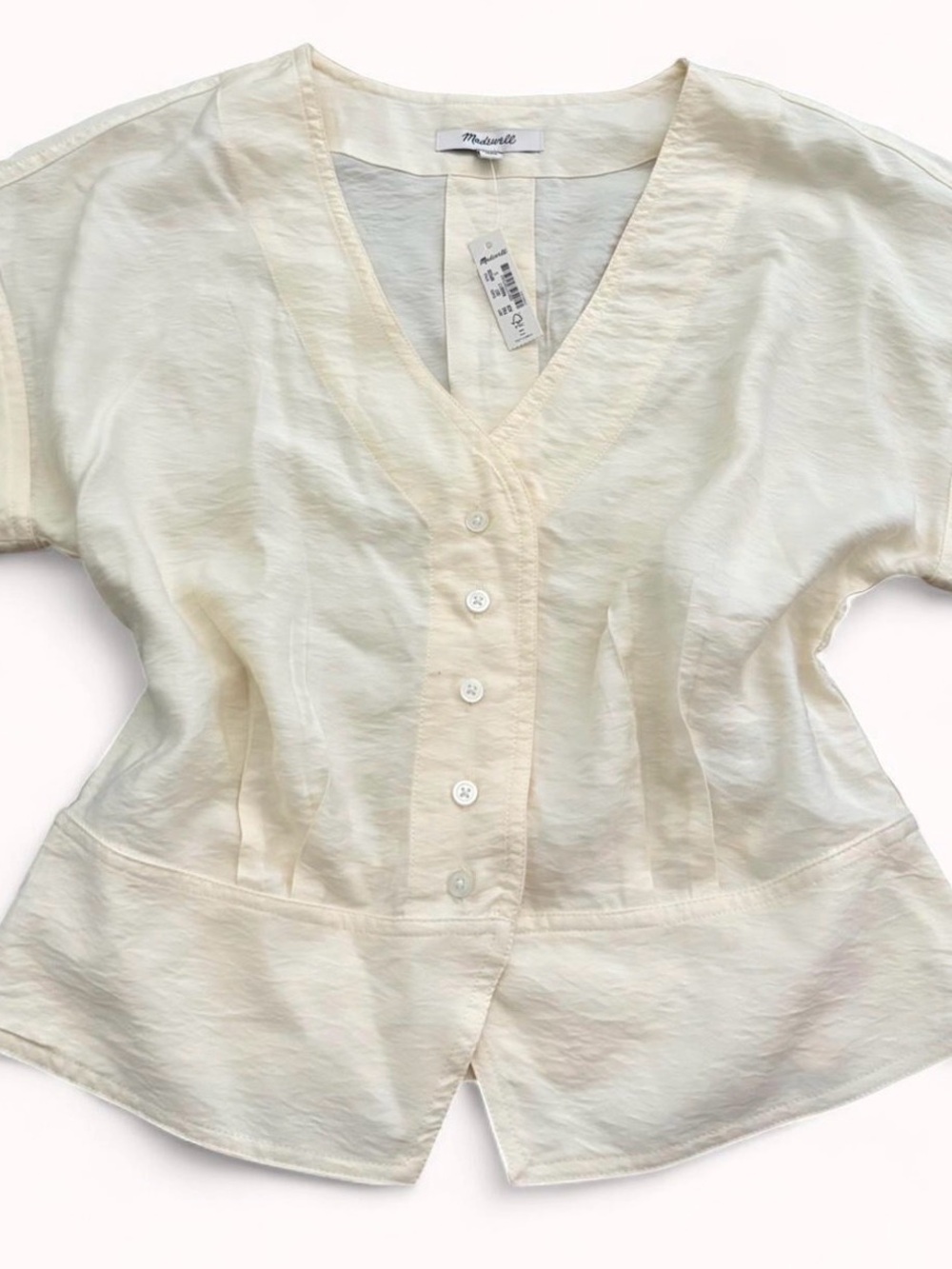 Madewell Cream Short-Sleeve Button V-Neck Blouse